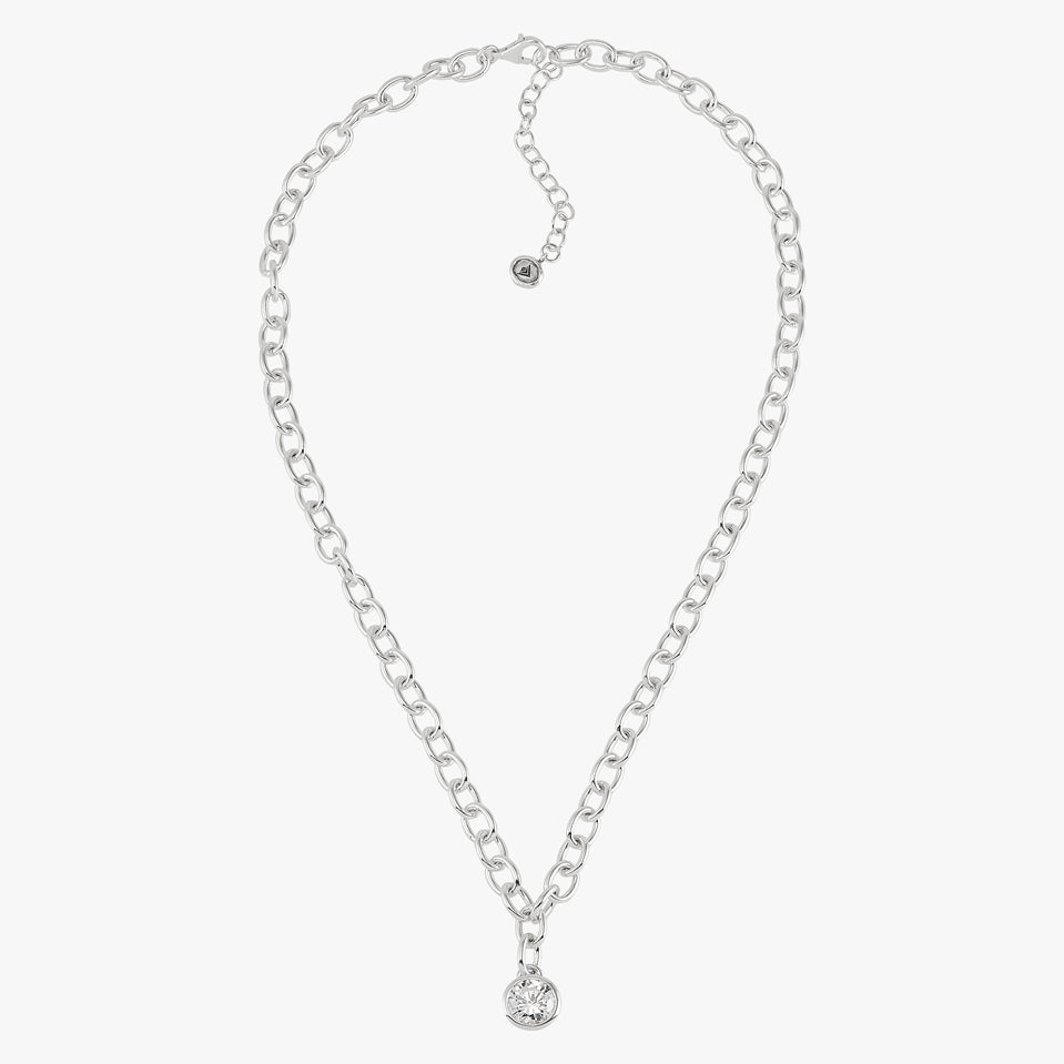 Bold Chain Stone Drop Silver Necklace