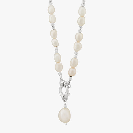 Baroque Pearl Drop Silver Necklace