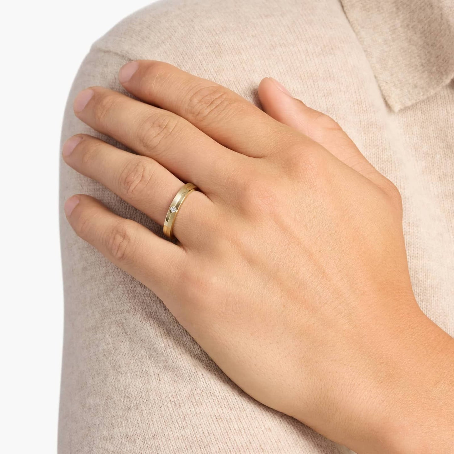 Brushed Edge Silver Men’s Diamond Accent Band Ring