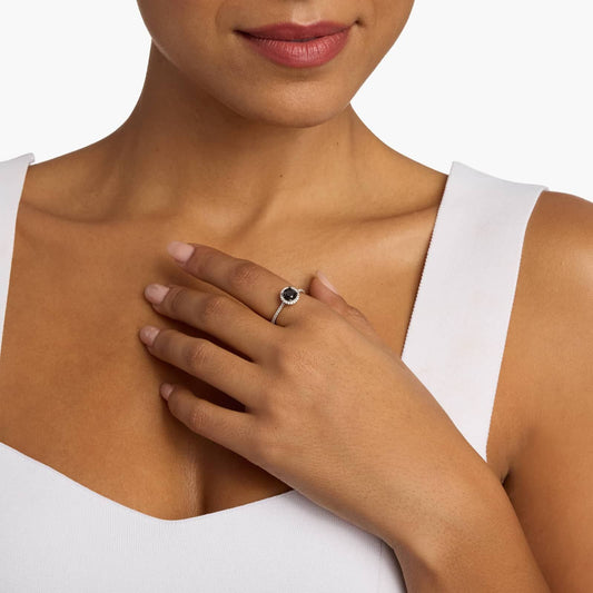 Black Diamond Halo Silver Ring