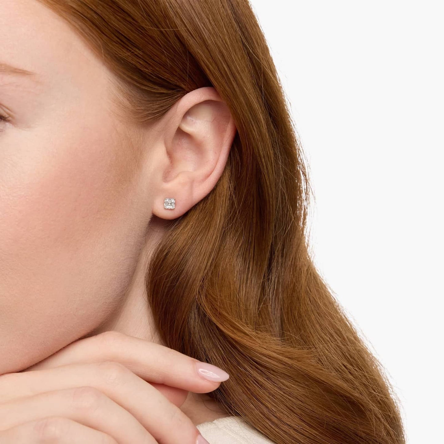 Asscher Cut Diamond Solitaire Stud Earrings in Yellow Gold