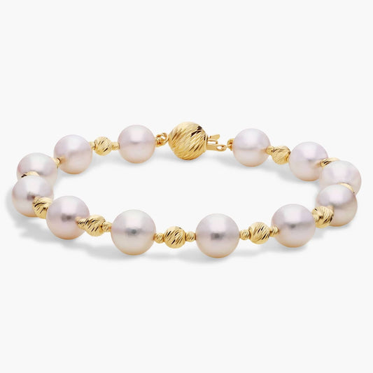 Freshwater Pearl Bracelet with Textured Yellow Gold Beads