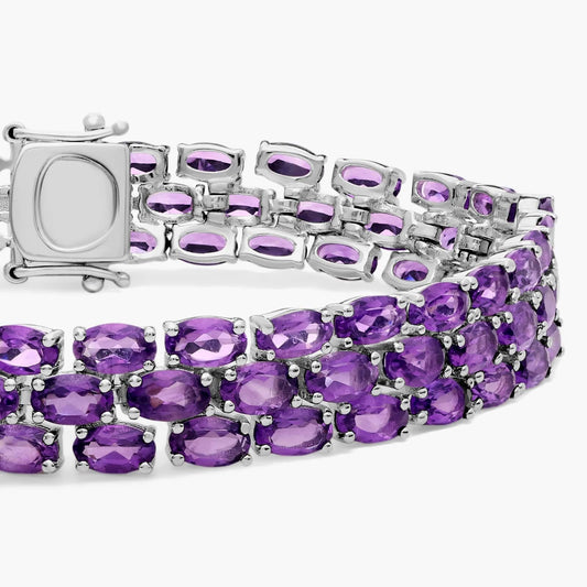 Amethyst Sterling Silver Diamond Double Row Tennis Bracelet
