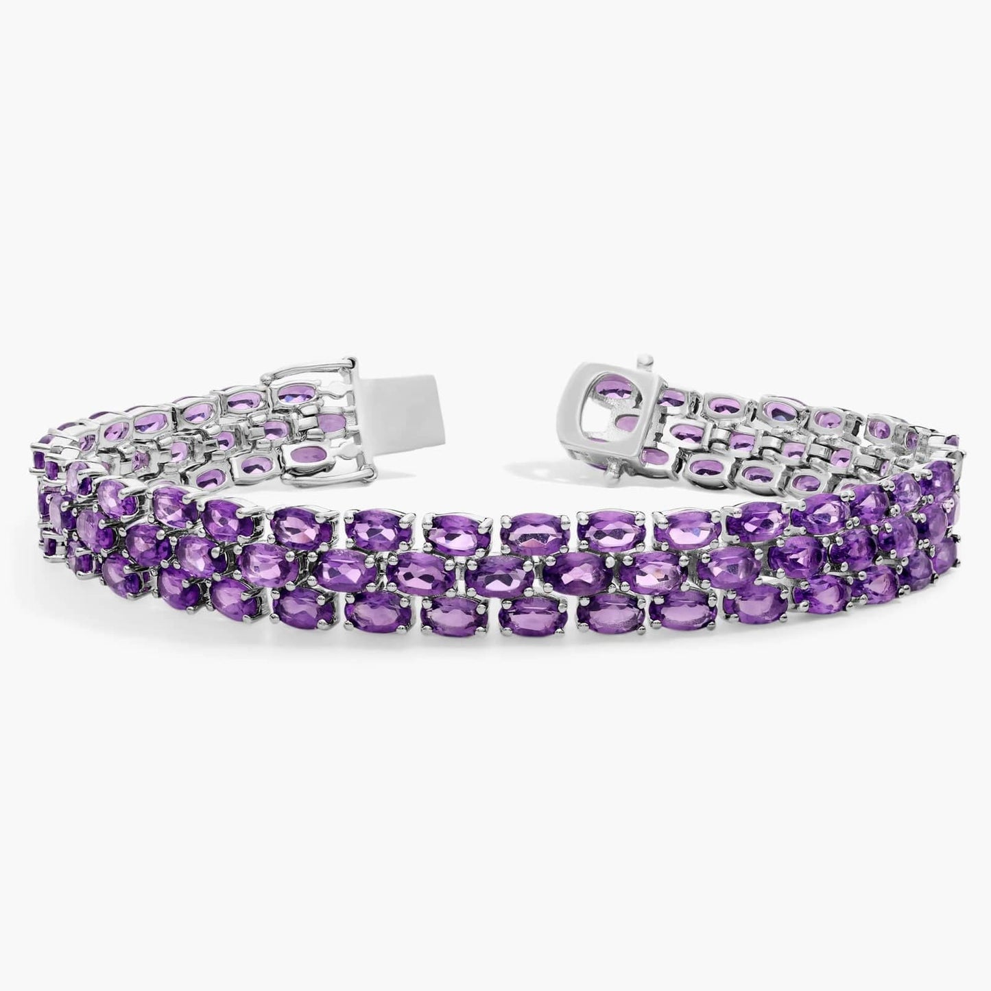 Amethyst Sterling Silver Diamond Double Row Tennis Bracelet