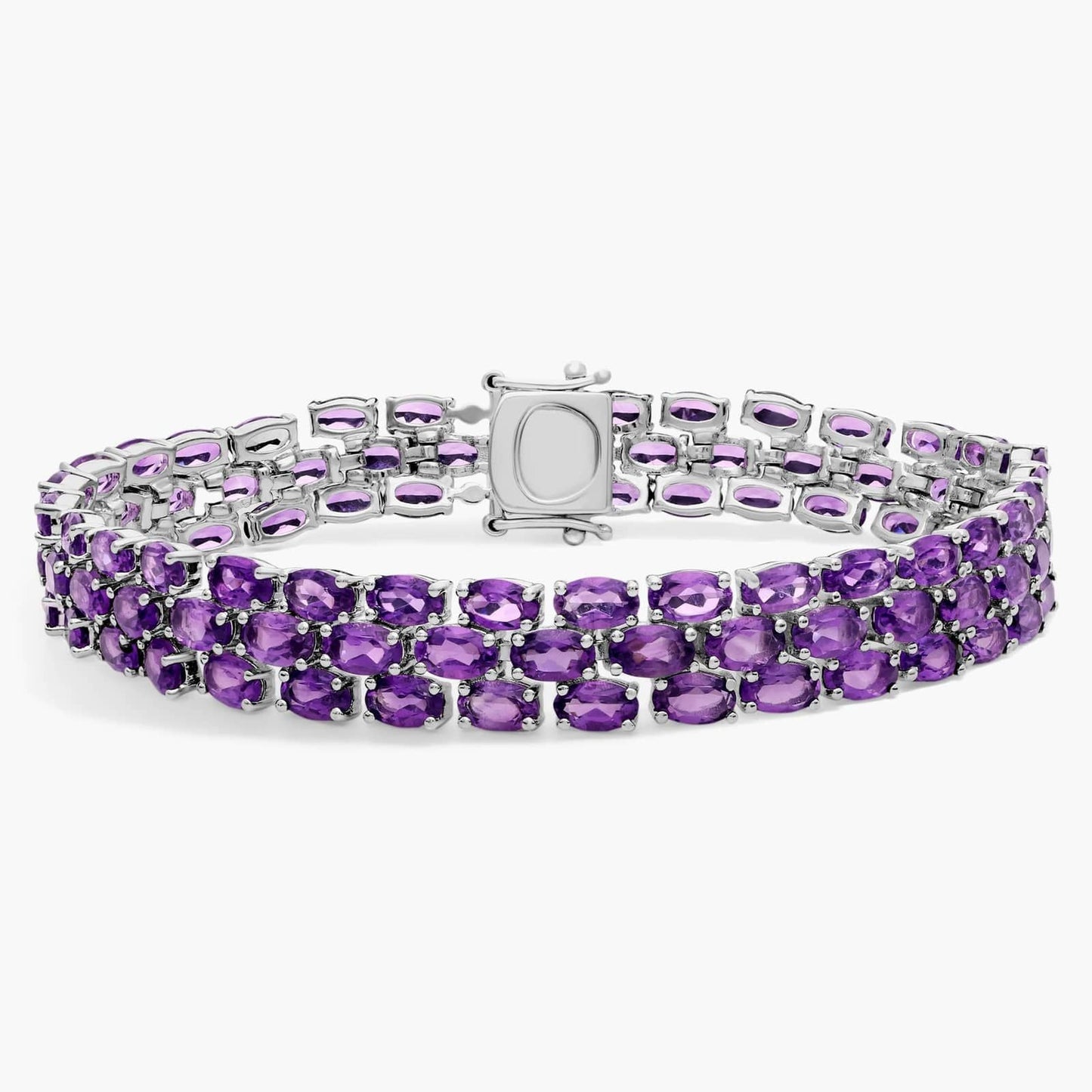 Amethyst Sterling Silver Diamond Double Row Tennis Bracelet