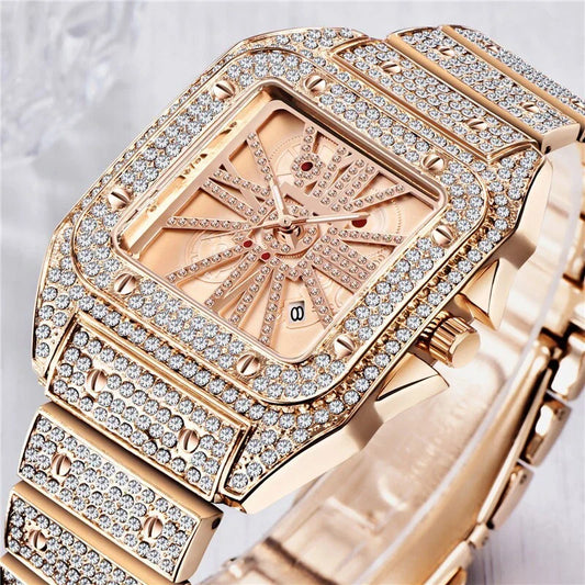 Classic Square Skeleton Dial Diamond Watch