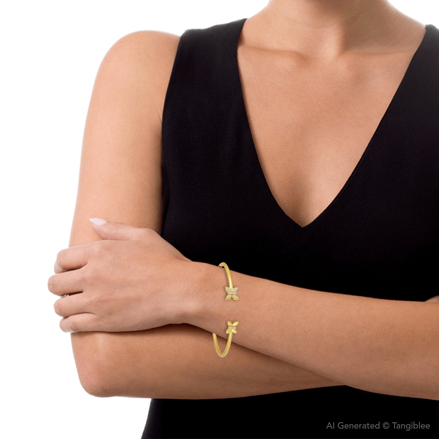 Butterfly Dual Charm Open Bracelet