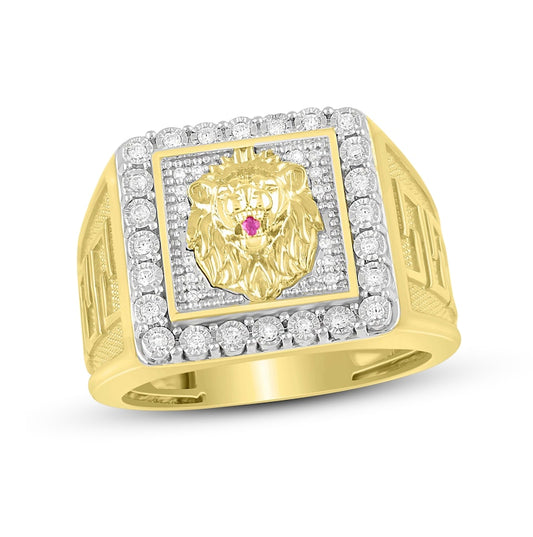 Royal Lion Square Halo Statement Ring in Silver