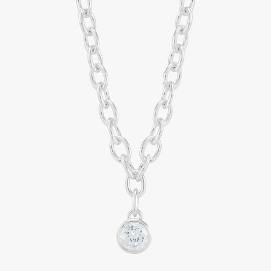 Bold Chain Stone Drop Silver Necklace