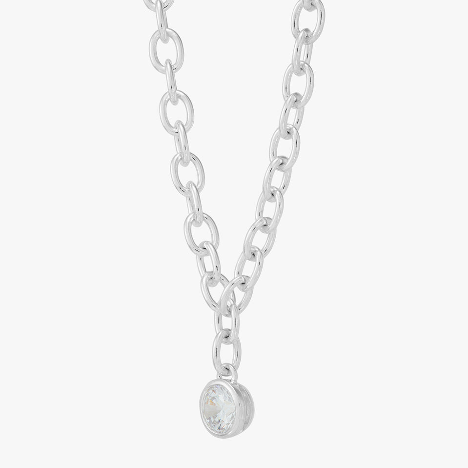 Bold Chain Stone Drop Silver Necklace
