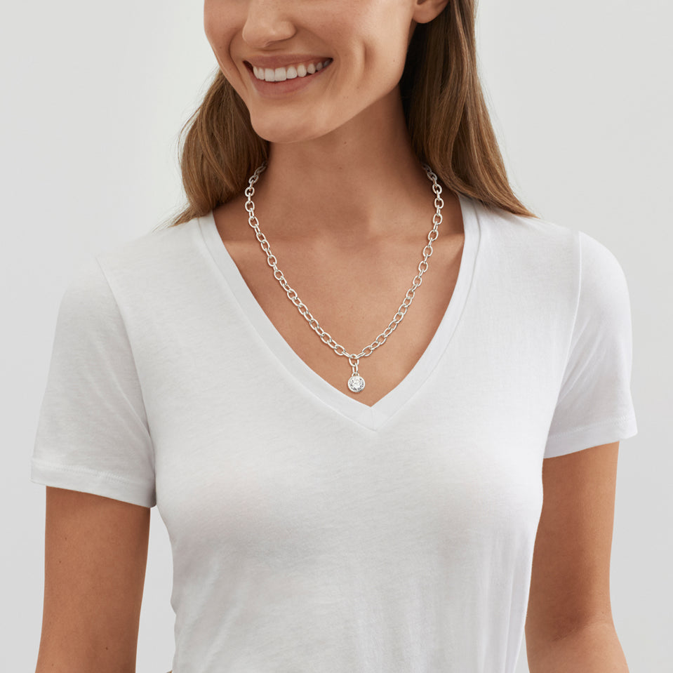 Bold Chain Stone Drop Silver Necklace