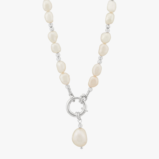 Baroque Pearl Drop Silver Necklace