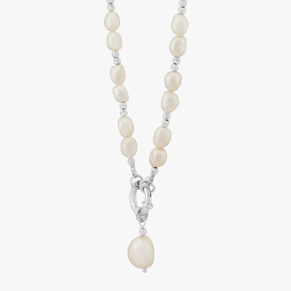Baroque Pearl Drop Silver Necklace