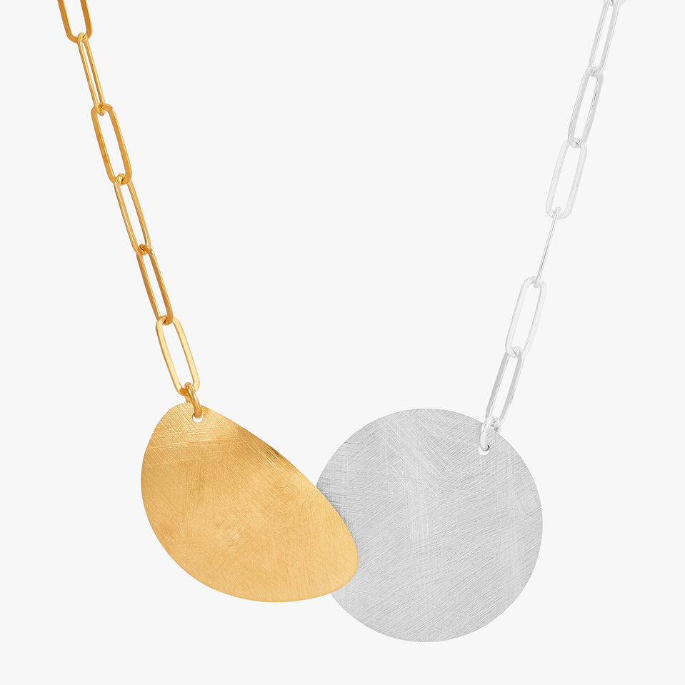 Abstract Dual Disc Silver Necklace