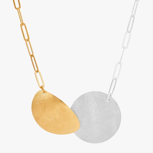 Abstract Dual Disc Silver Necklace