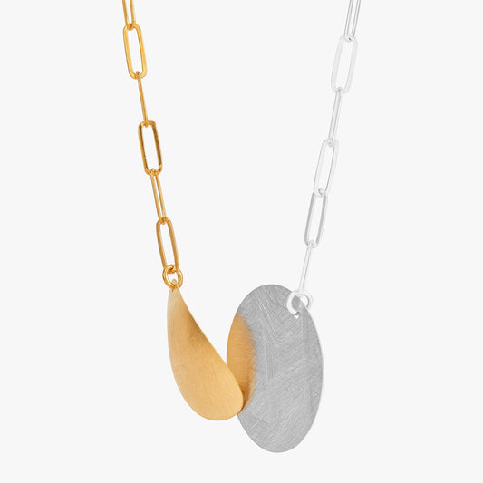 Abstract Dual Disc Silver Necklace