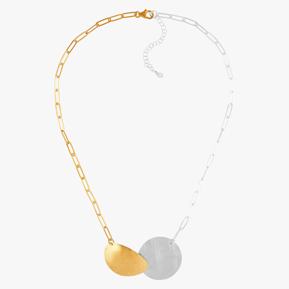 Abstract Dual Disc Silver Necklace