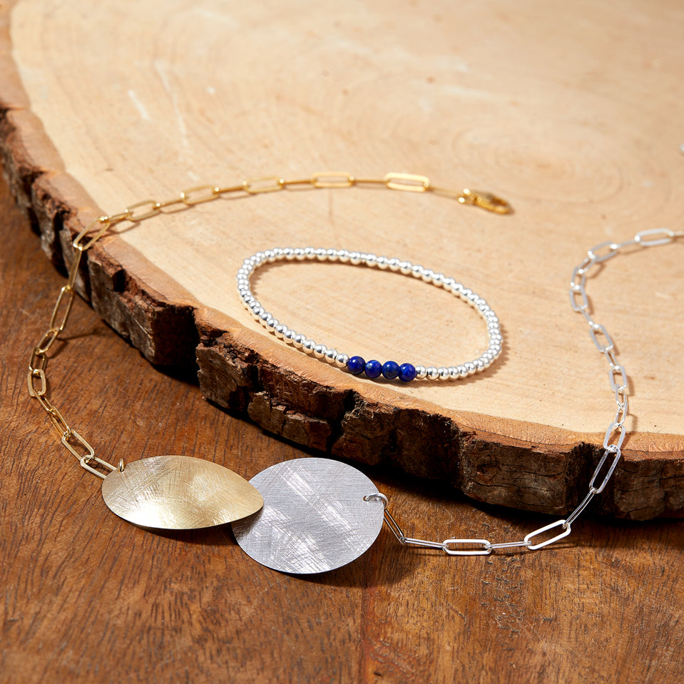 Abstract Dual Disc Silver Necklace