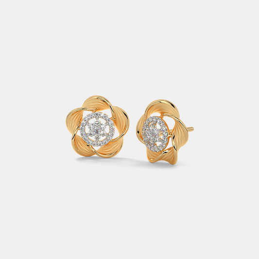 Silver Floral Diamond Stud Earrings