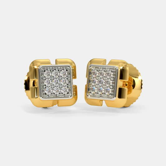 Silver Square Diamond Stud Earrings