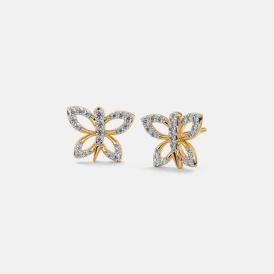 Silver Butterfly Diamond Stud Earrings