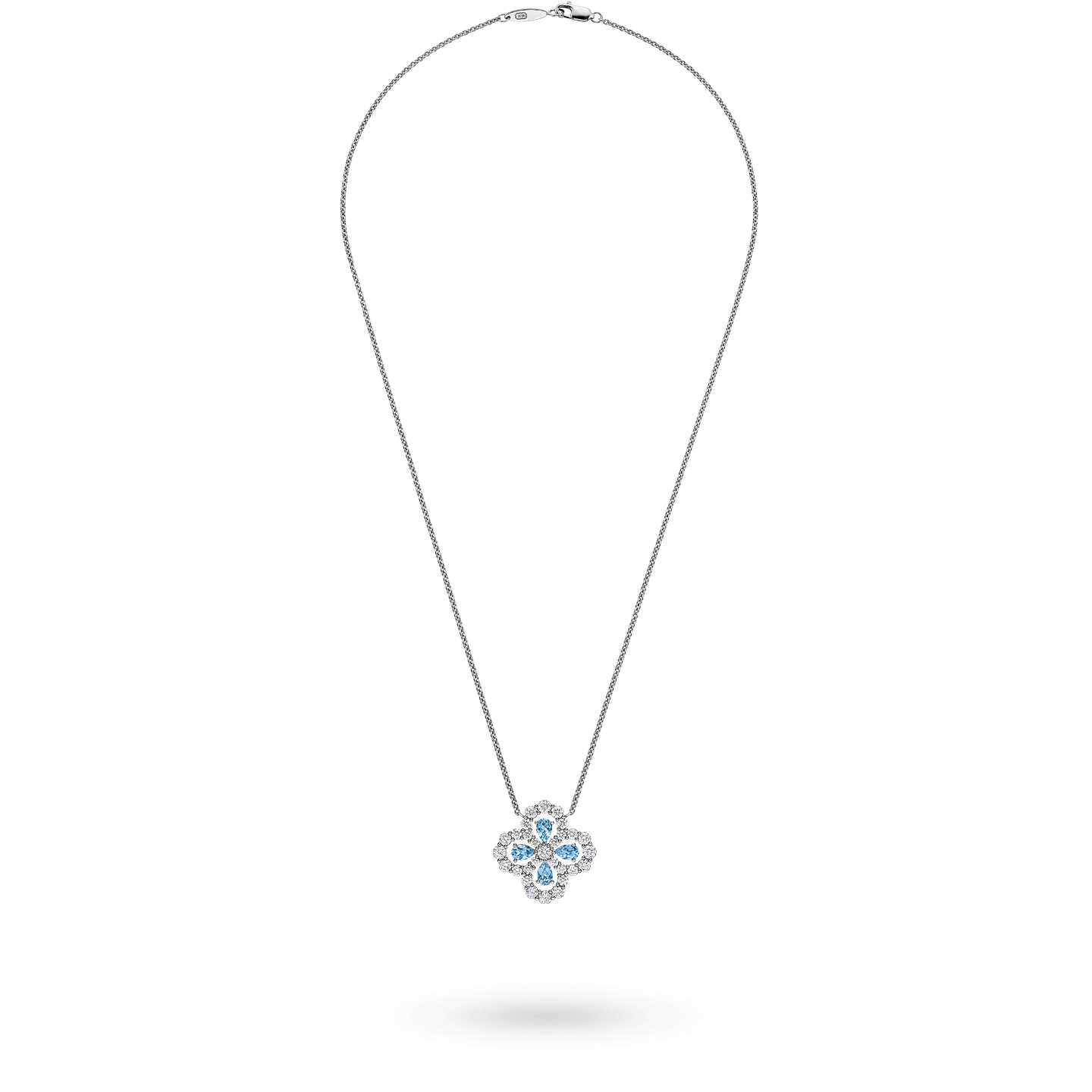 Blue Gem Floral Diamond Cluster Pendant Necklace in Silver