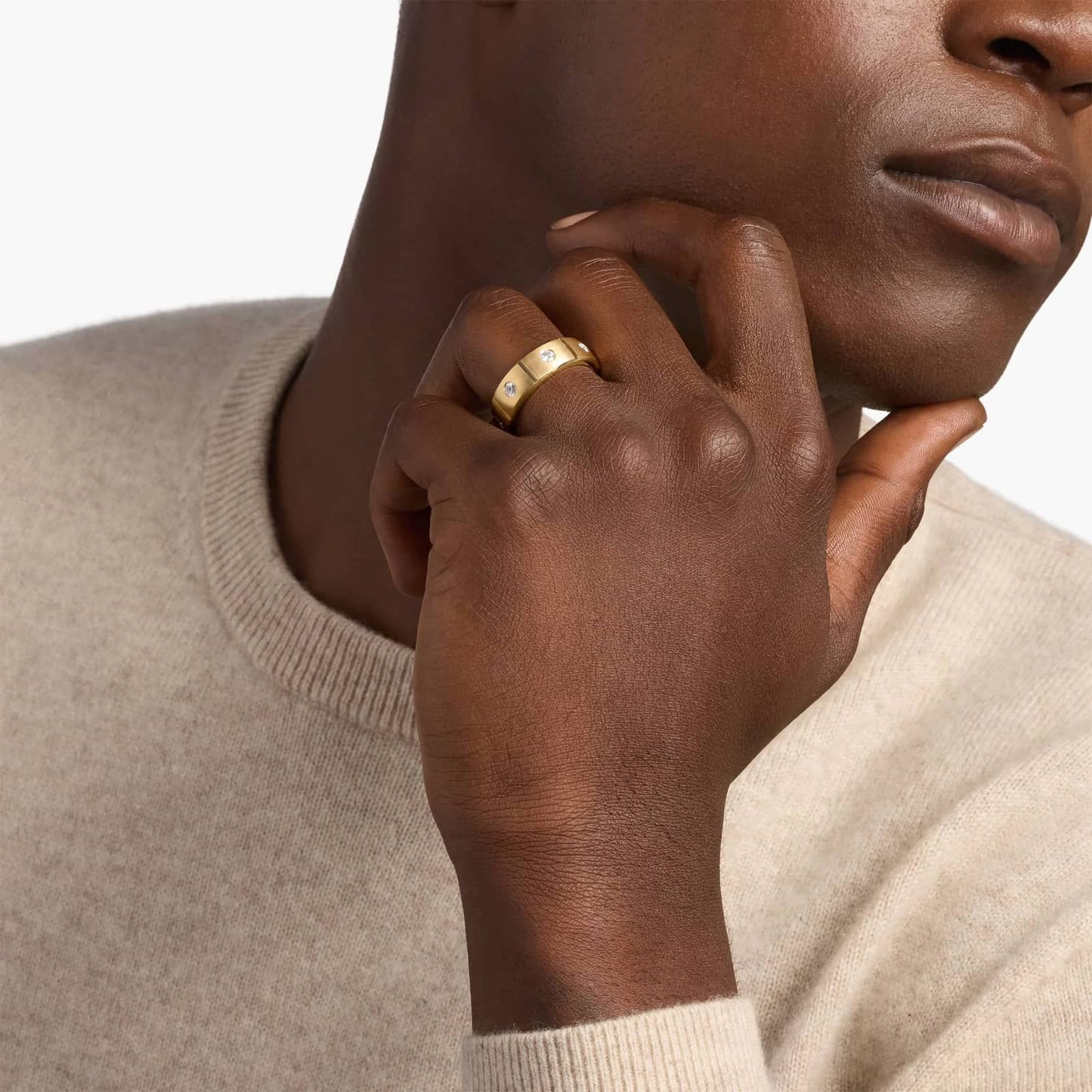 Bold Brushed Silver Men’s Diamond Stud Band Ring