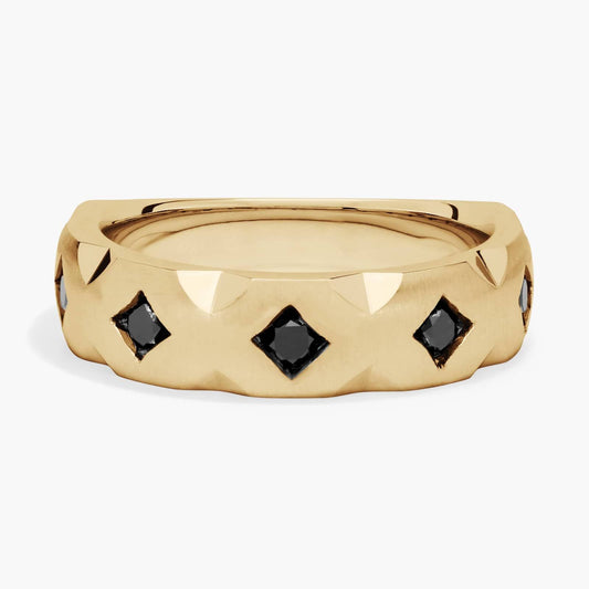 Bold Faceted Black Diamond Silver Men’s Band Ring