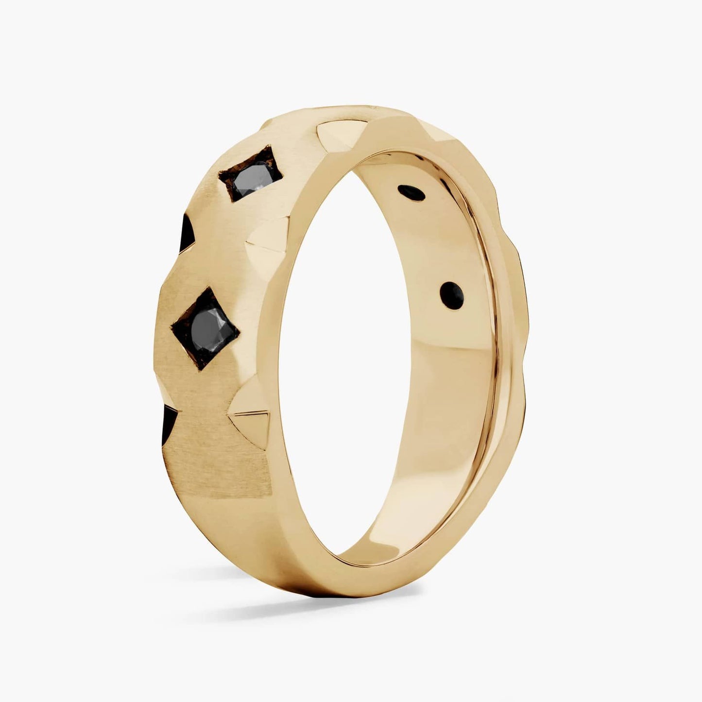 Bold Faceted Black Diamond Silver Men’s Band Ring