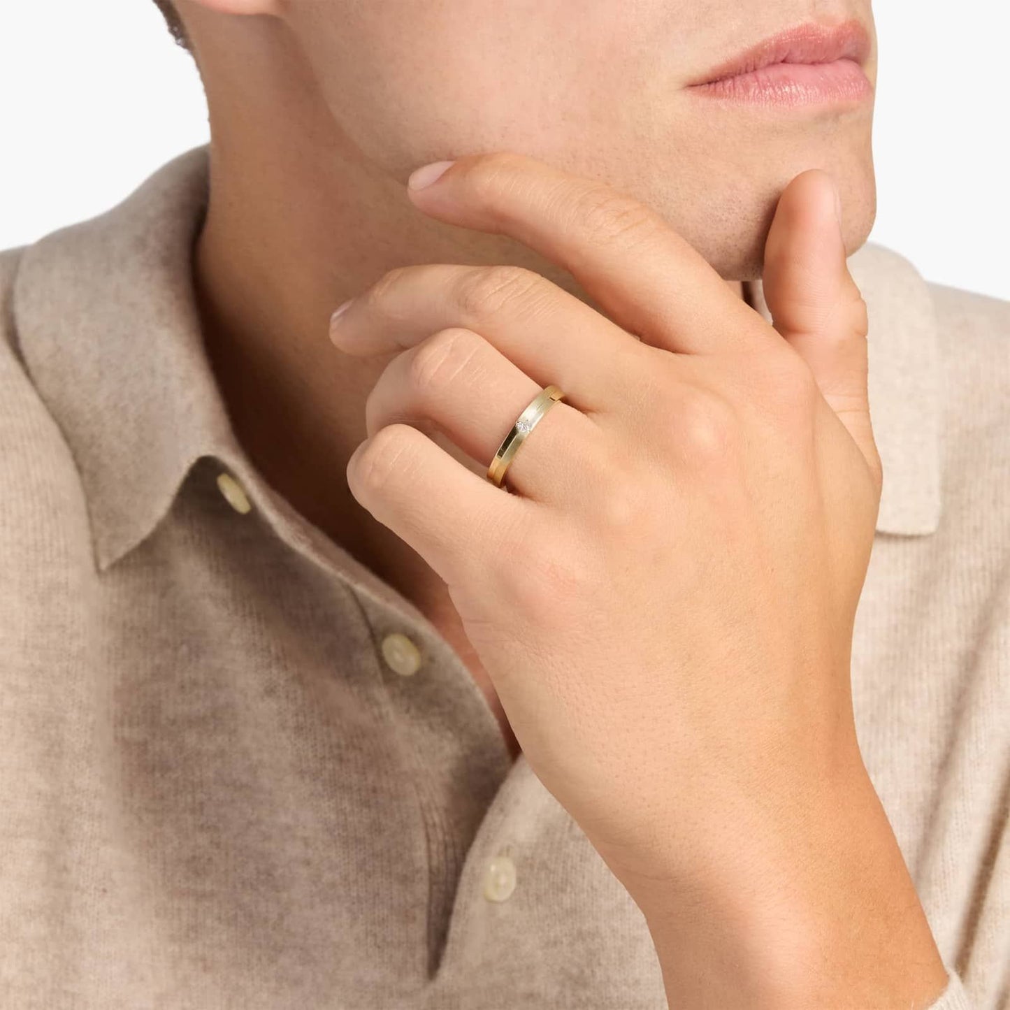 Brushed Edge Silver Men’s Diamond Accent Band Ring