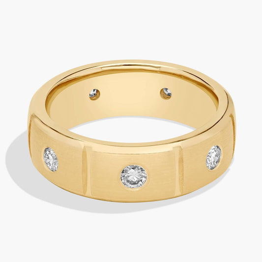 Bold Brushed Silver Men’s Diamond Stud Band Ring