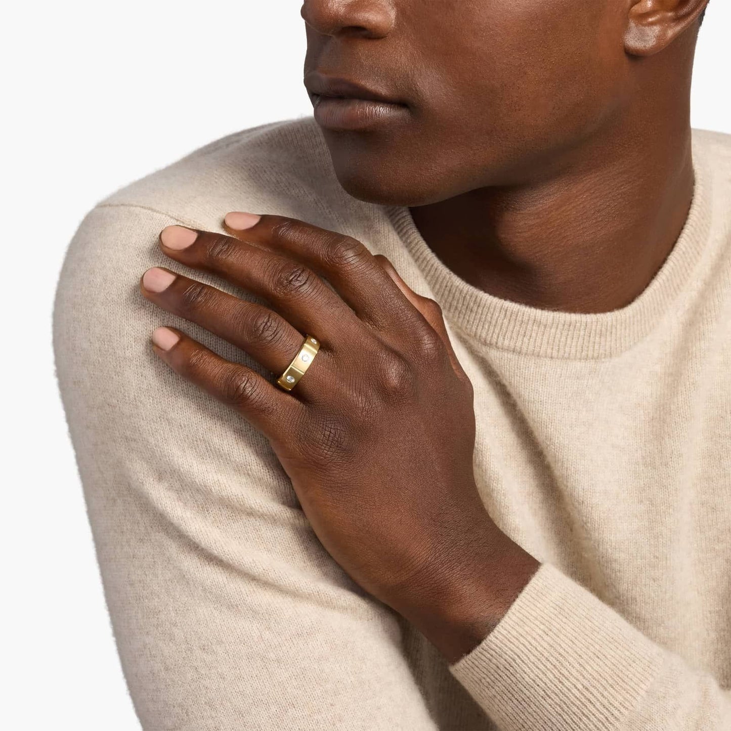 Bold Brushed Silver Men’s Diamond Stud Band Ring