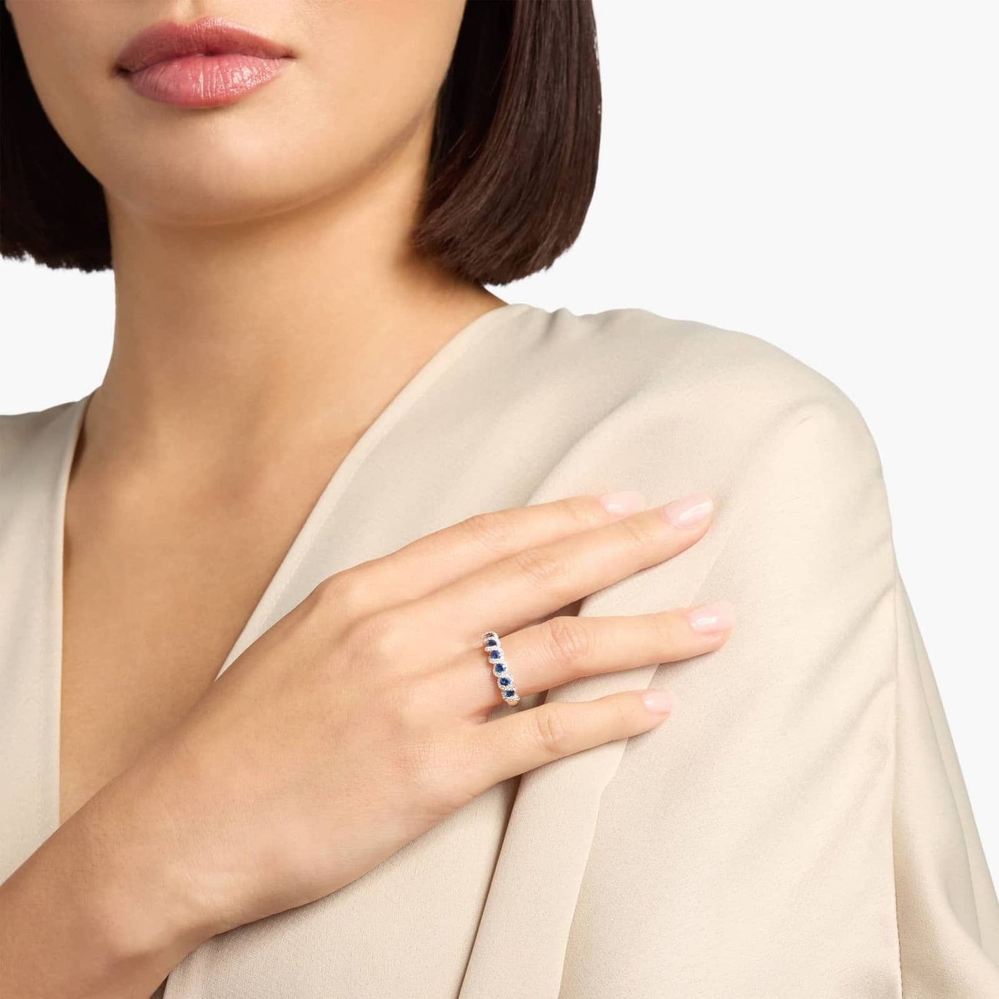 Blue Stone Halo Silver Band Ring