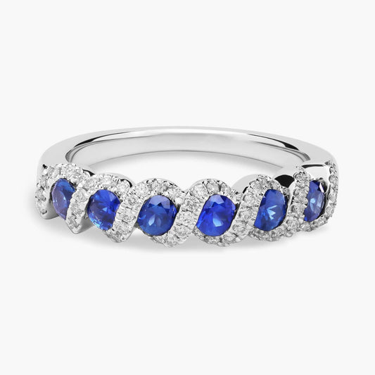 Blue Stone Halo Silver Band Ring