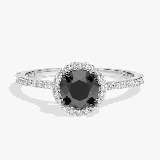 Black Diamond Halo Silver Ring