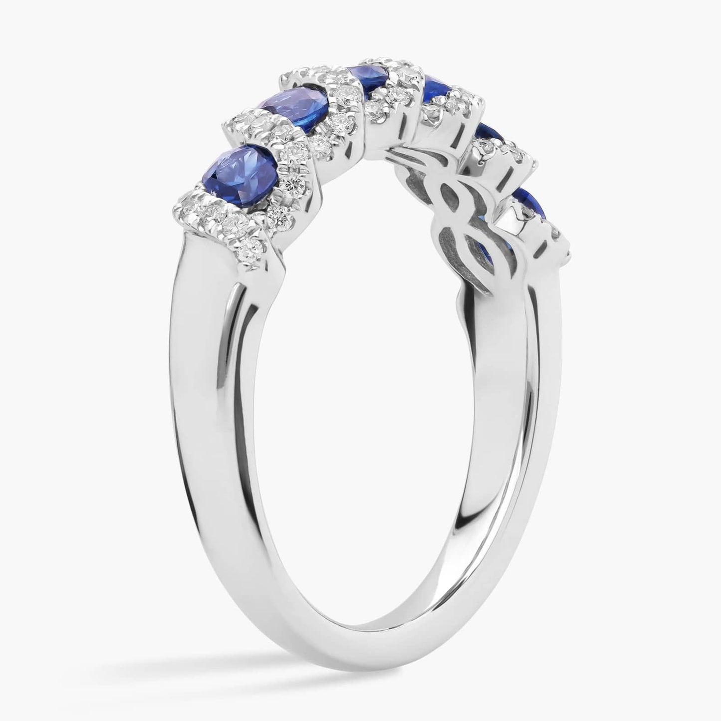 Blue Stone Halo Silver Band Ring
