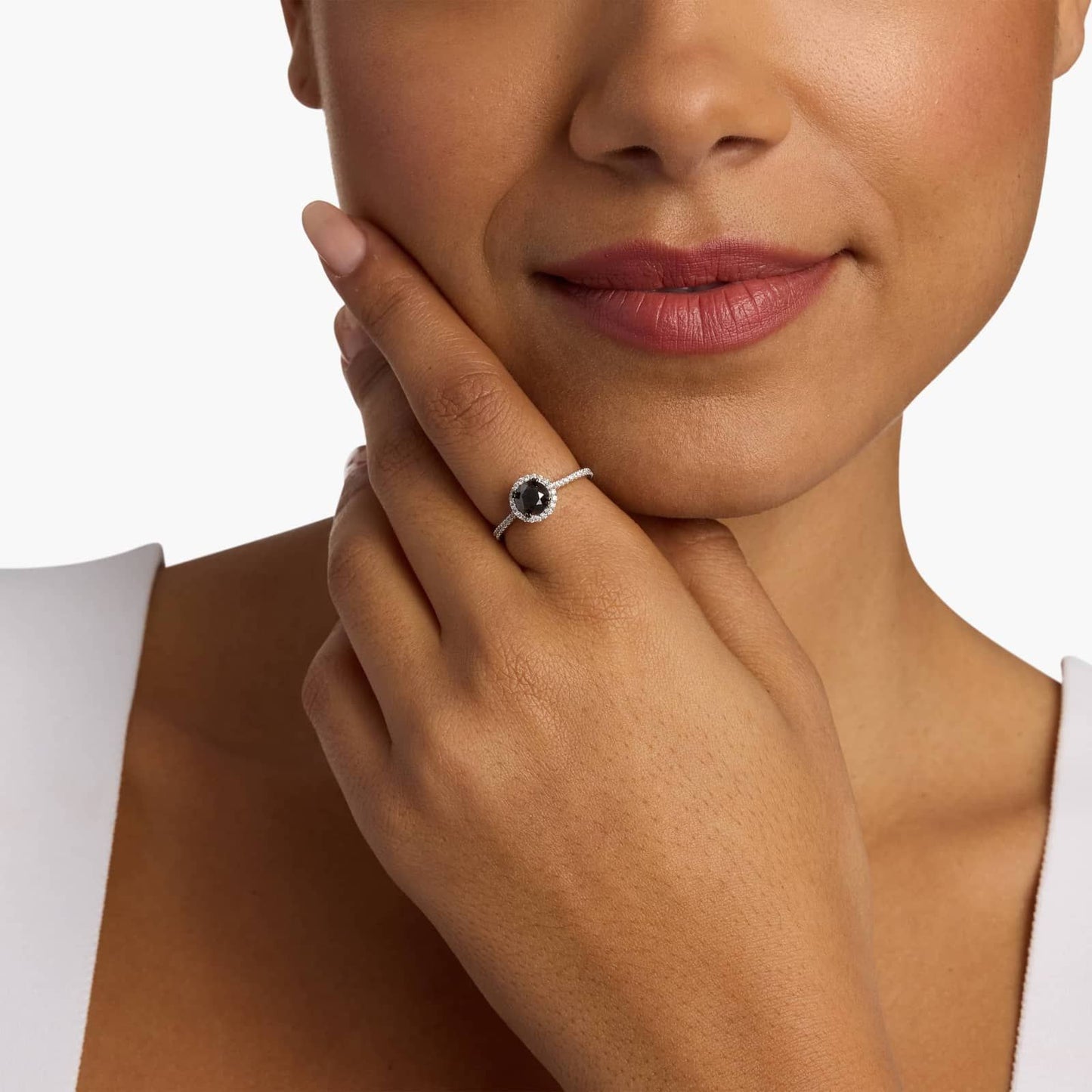 Black Diamond Halo Silver Ring
