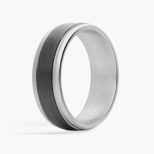 Sterling Silver Brushed Finish Black Inlay Comfort Fit Band Ring
