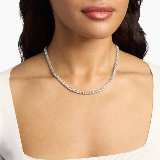Sterling Silver Blue Topaz Oval Tennis Necklace