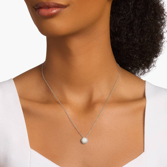 Sterling Silver White Stone Diamond Halo Pendant Chain Necklace