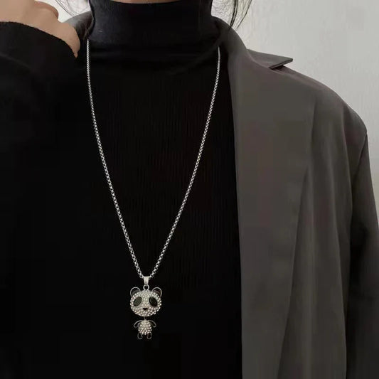 Sterling Silver Panda Charm Cubic Zirconia Pendant Necklace