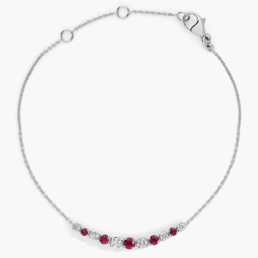 Sterling Silver Ruby Diamond Chain Bracelet